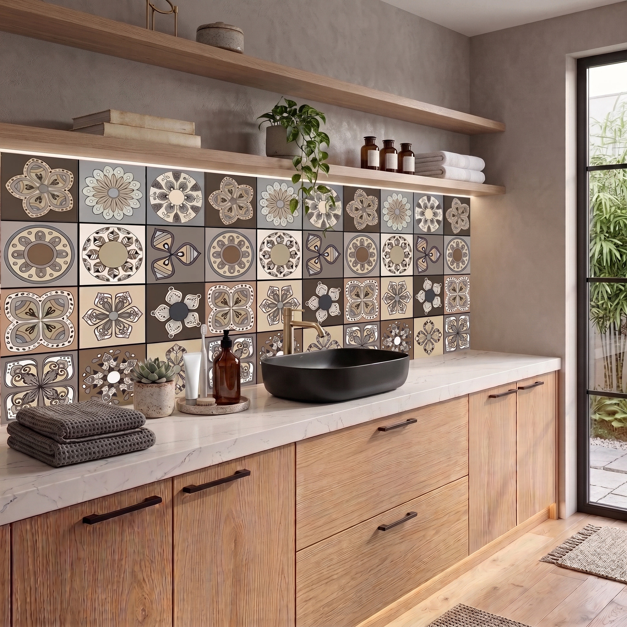 Stickers muraux - Sticker Mural Carrelage adhésif Cuisine Salle de Bain - 12 STICKERS CARREAUX DE CIMENT SALERNE