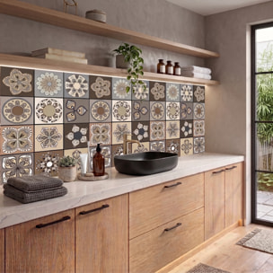 Stickers muraux - Sticker Mural Carrelage adhésif Cuisine Salle de Bain - 12 STICKERS CARREAUX DE CIMENT SALERNE