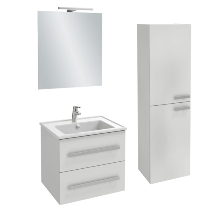 Meuble vasque Ola Up blanc + colonne + miroir et spots