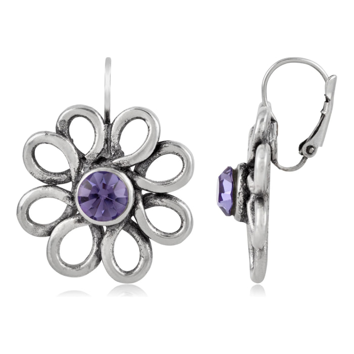 Pendiente plata flor Swarovski violeta