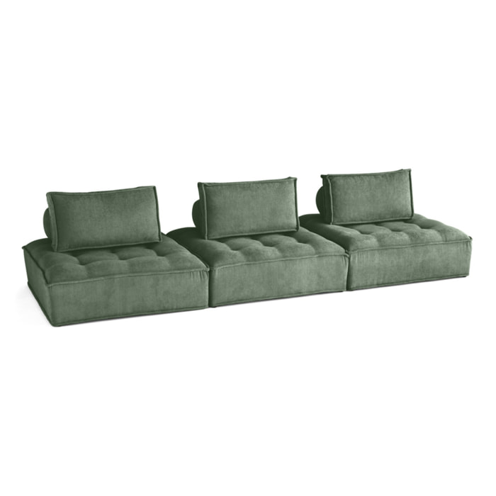 Marisol - canapé modulable droit 3 places - velours texturé - Vert