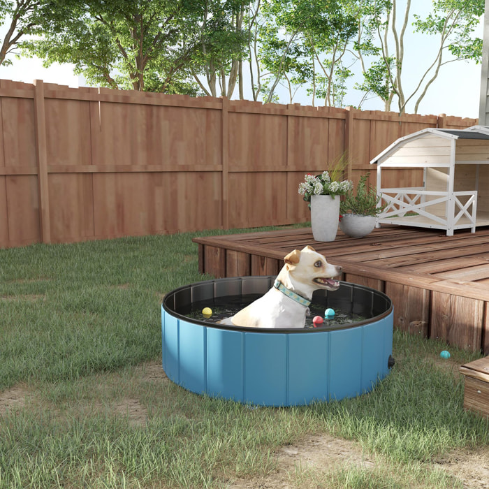 Piscine pour chien bassin PVC pliable anti-glissant facile à nettoyer diamètre 100 cm hauteur 30 cm bleu