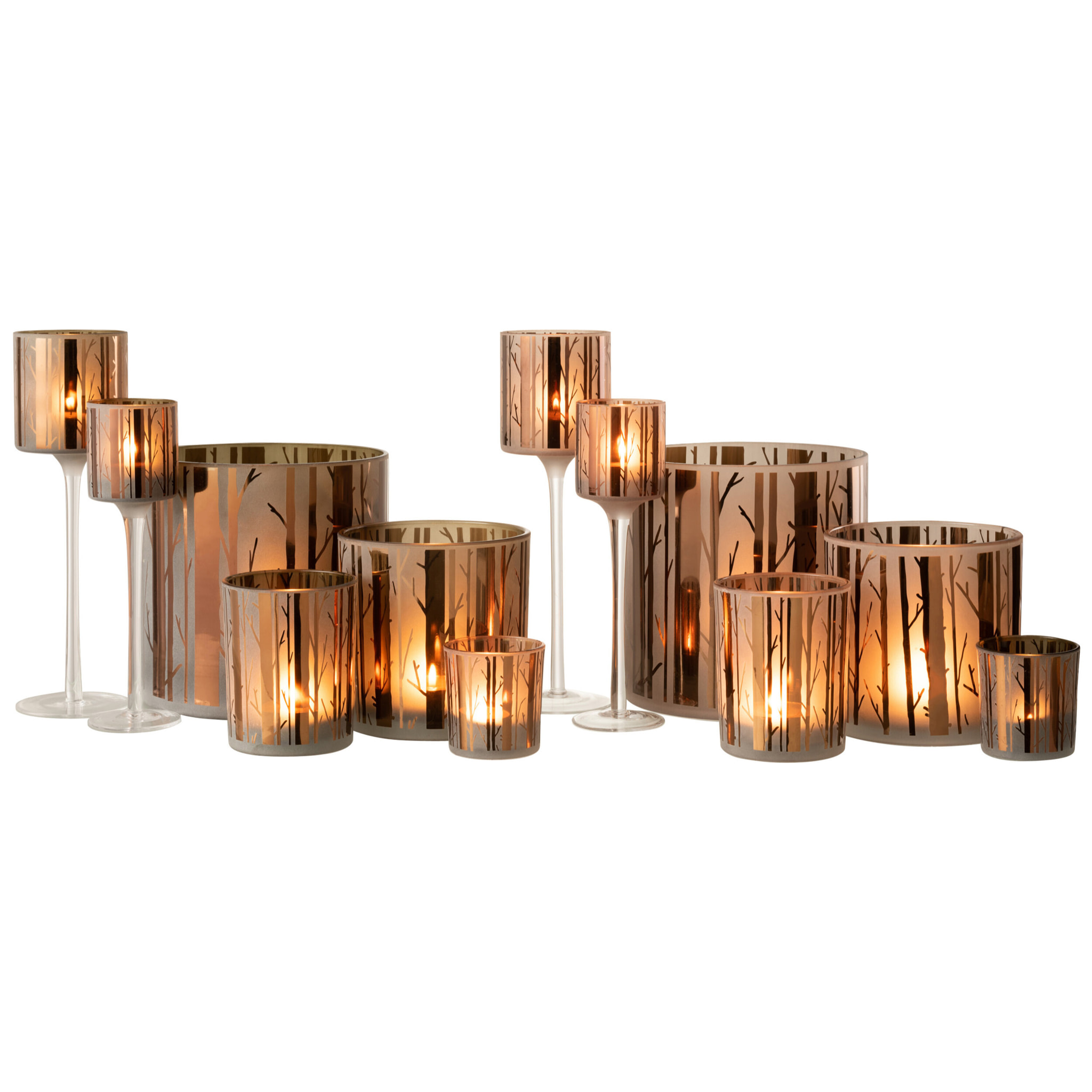 J-Line photophore sur pied Arbre - verre - marron - large - 2 pcs