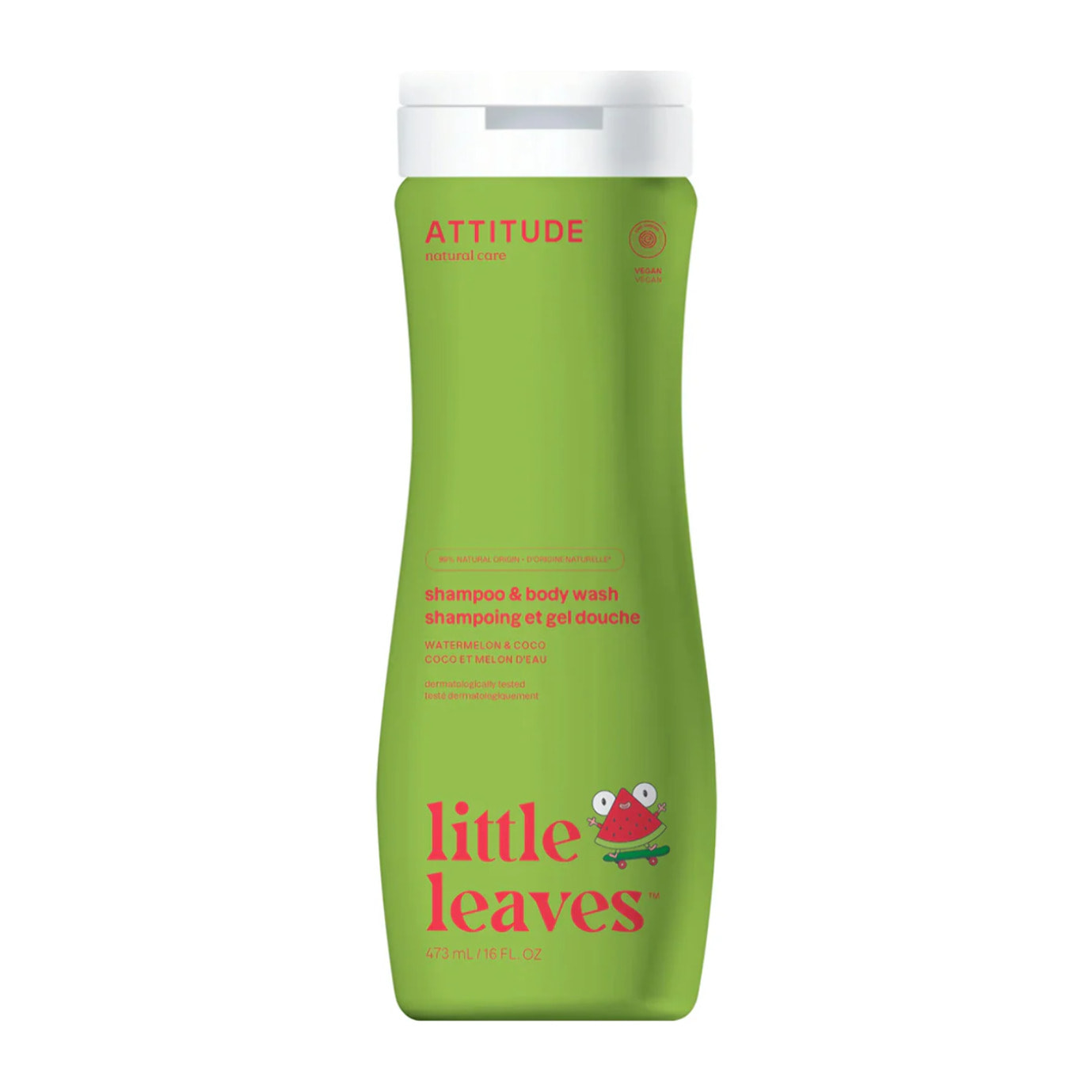Super Leaves kids Champú y gel 2 en 1 para niños Sandía y coco Attitude 473 ml
