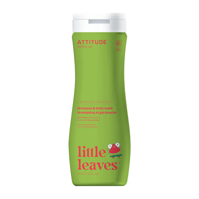 Super Leaves kids Champú y gel 2 en 1 para niños Sandía y coco Attitude 473 ml