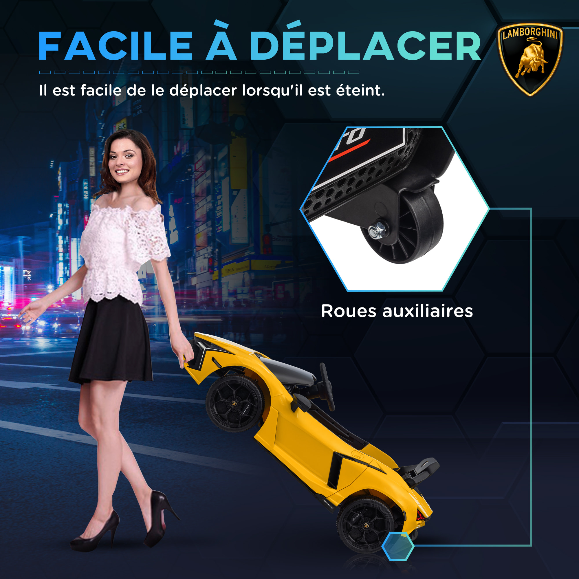 Voiture électrique enfant licence Lamborghini Revuelto télécommande effets sonores lumineux jaune