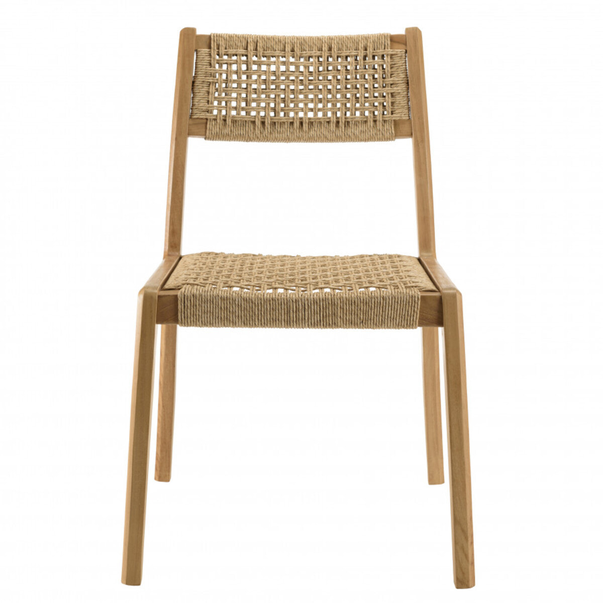 VALERIA - Lot de 2 chaises jardin teck rotin synthétique tressé beige