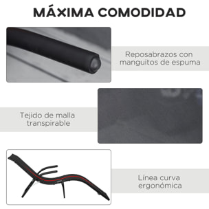 Outsunny Tumbona Plegable de Jardín con Reposabrazos y Reposapiés Metal Negro