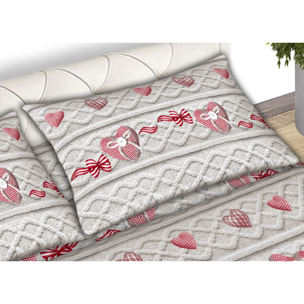 Completo Lenzuola In Calda Flanella Made in Italy Cuori