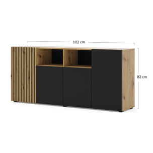 Ozzy - buffet bas - bois et noir - 180 cm - Bois / Noir