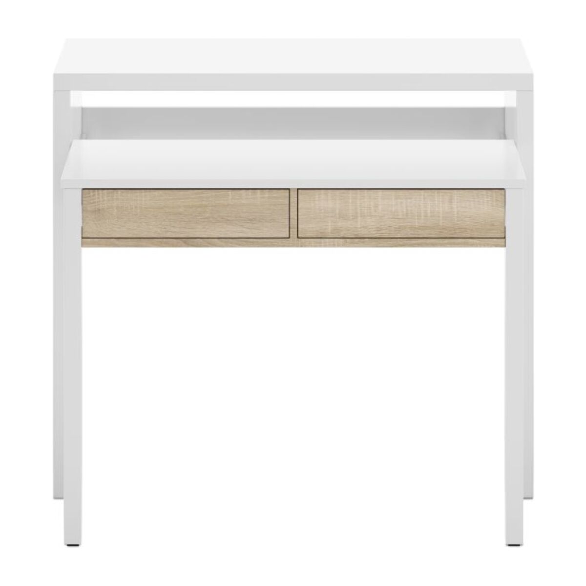 Mesa de escritorio extensible Zira Blanco Artik (Blanco Mate) - Roble Canadian
