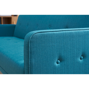 Canapé convertible scandinave 3 places en tissu bleu et bois clair ULLA