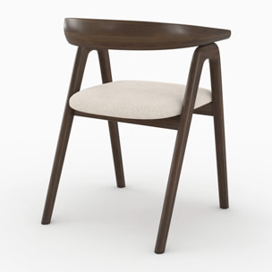 Chaise en bois d'hévéa foncé et tissu bouclé crème - Hawa