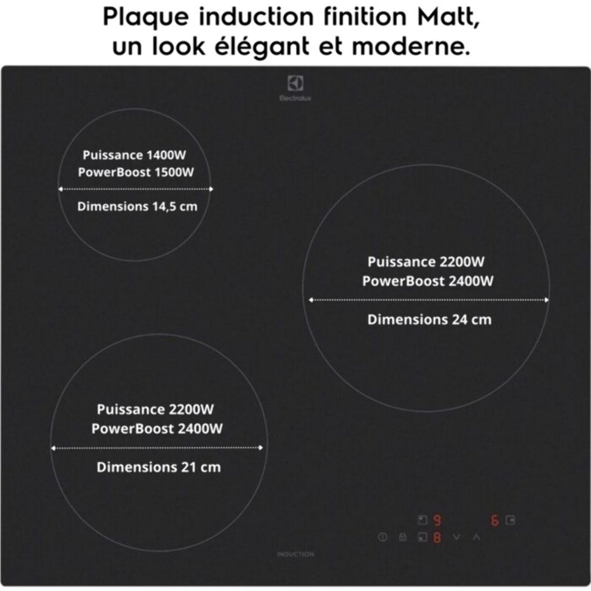 Plaque induction ELECTROLUX LIB60320CL Matt - Finition Noir Mat 3 foyers