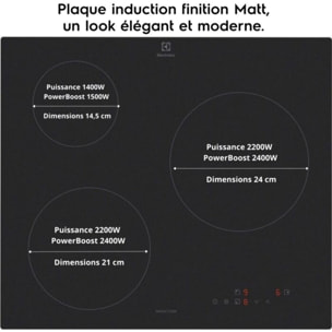 Plaque induction ELECTROLUX LIB60320CL Matt - Finition Noir Mat 3 foyers