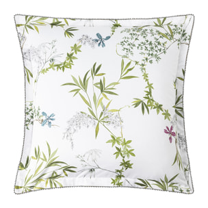 Taie d'oreiller imprimée en satin de coton bio, MATIN, Blanc