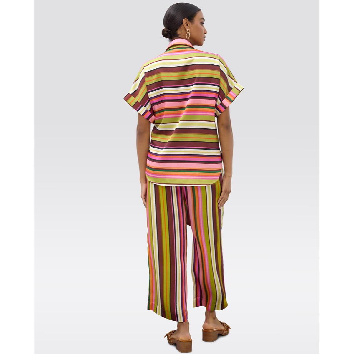 Culottes in raso con stampa multi-righe