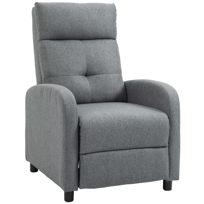 Sillón Relax Reclinable hasta 155° Sofá Reclinable Manual Tapizado en Tela Carga 150 kg para Personas de Menos de 195 cm de Altura Gris