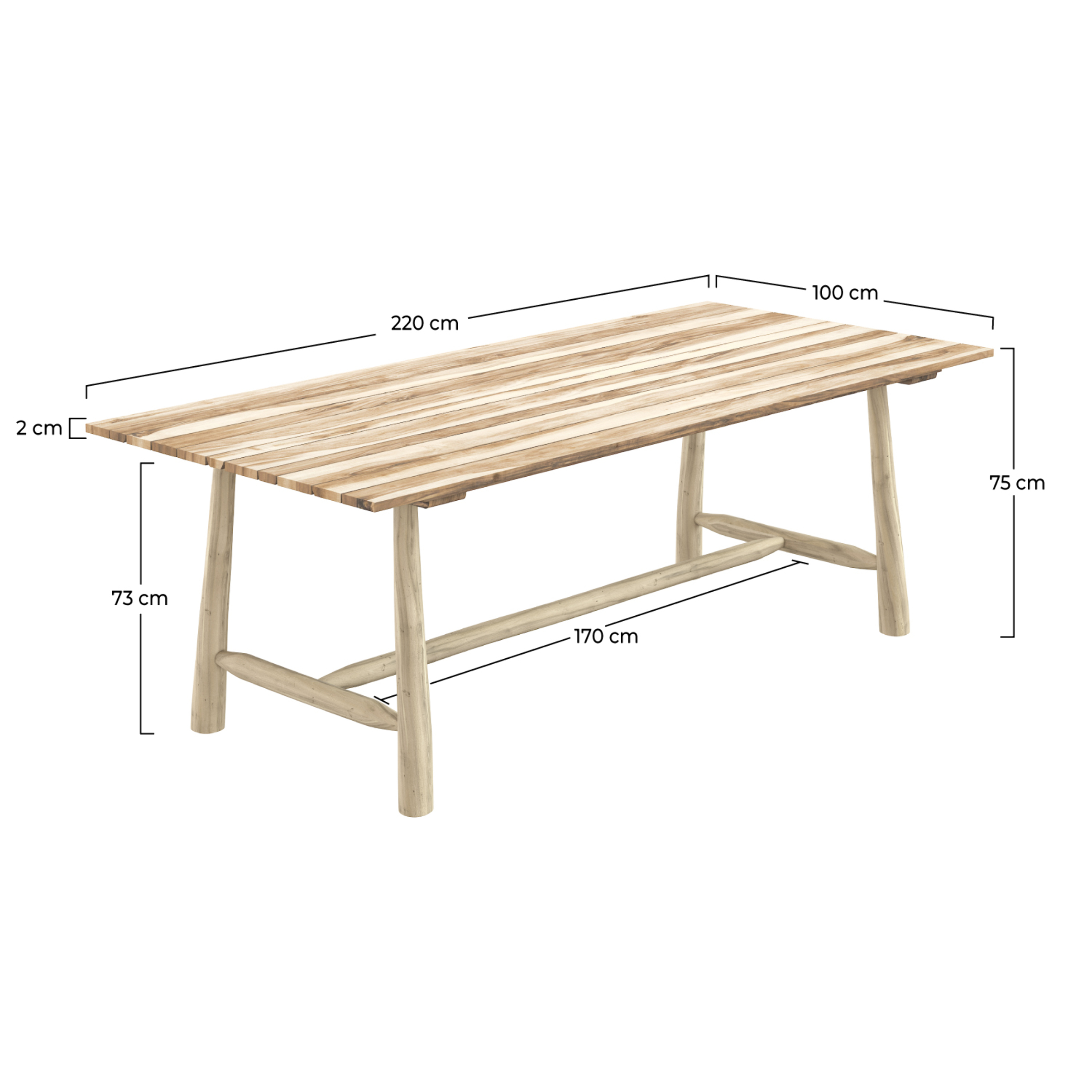 Table de jardin Morillo 220 cm en branche de teck