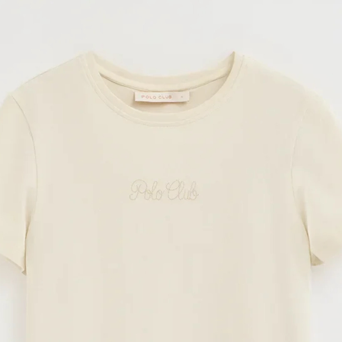 Maglietta crema a maniche corte con brillantini Polo Club