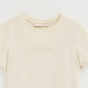 Maglietta crema a maniche corte con brillantini Polo Club