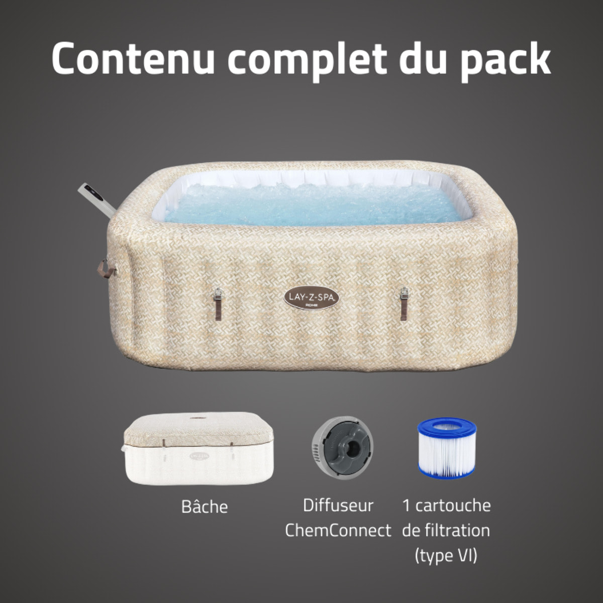 Bestway Spa gonflable carré Lay-Z-Spa Rome Smart AirJet EnergySense avec WiFi 5-7 personnes