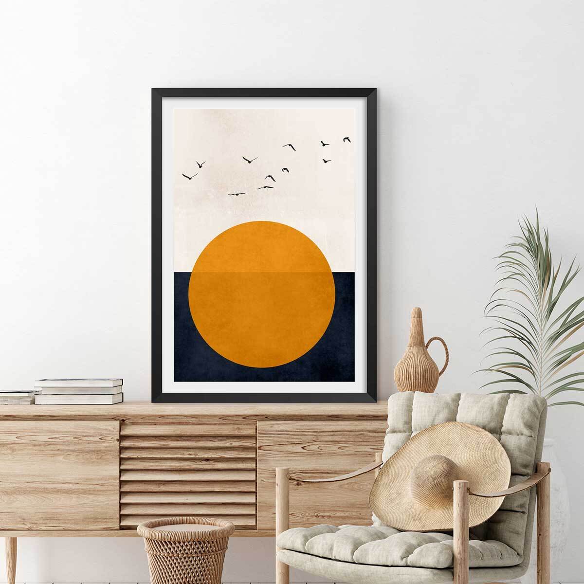 Affiche paysage Soleil couchant Affiche + cadre en bois - Noir