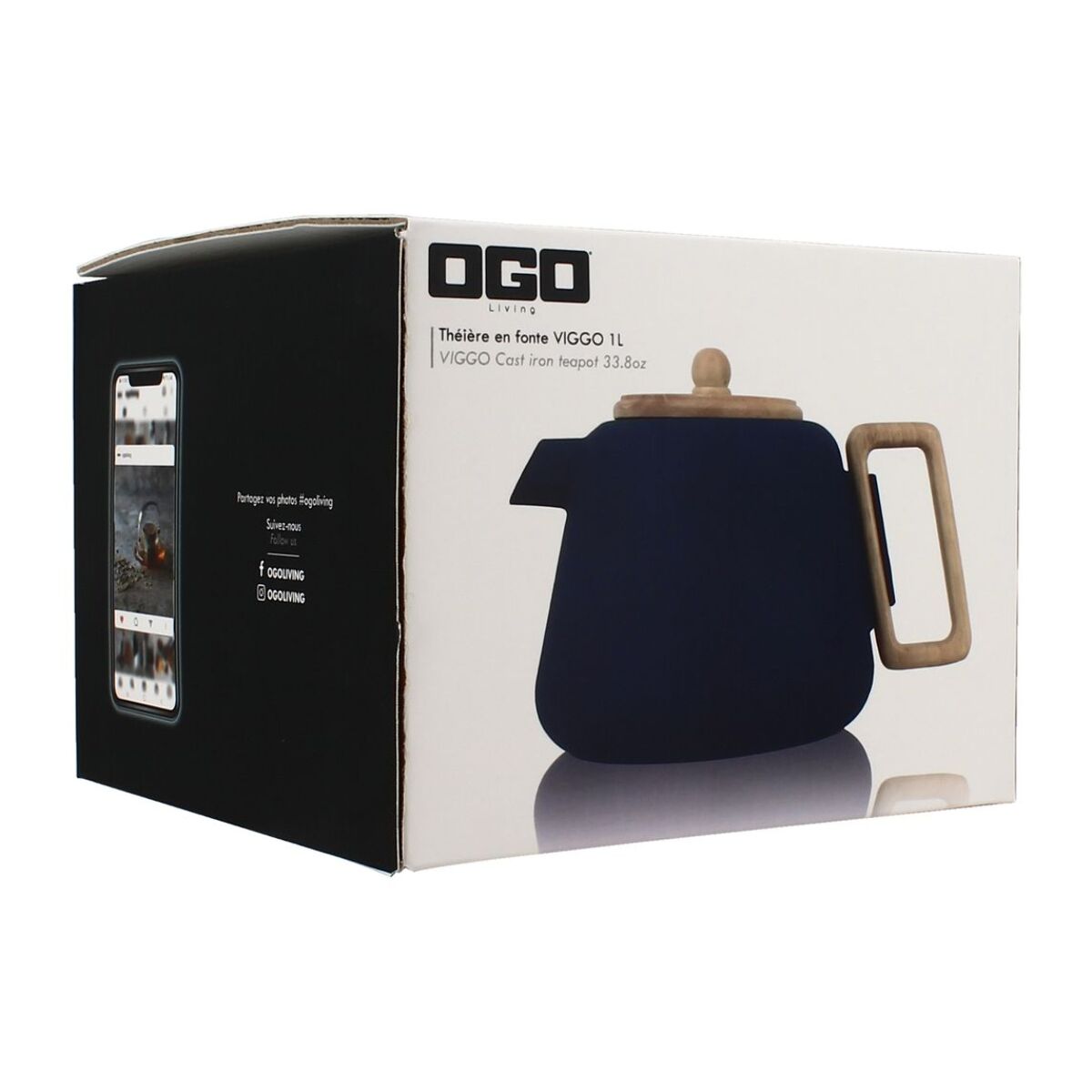 Théière en fonte bleue avec couvercle en bois 1L VIGGO