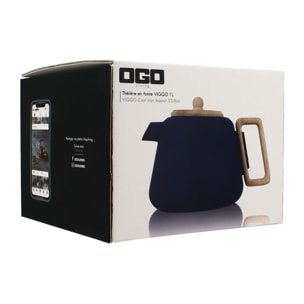 Théière en fonte bleue avec couvercle en bois 1L VIGGO