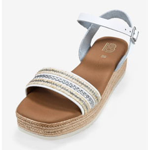 Sandalias blancas en piel con esparto