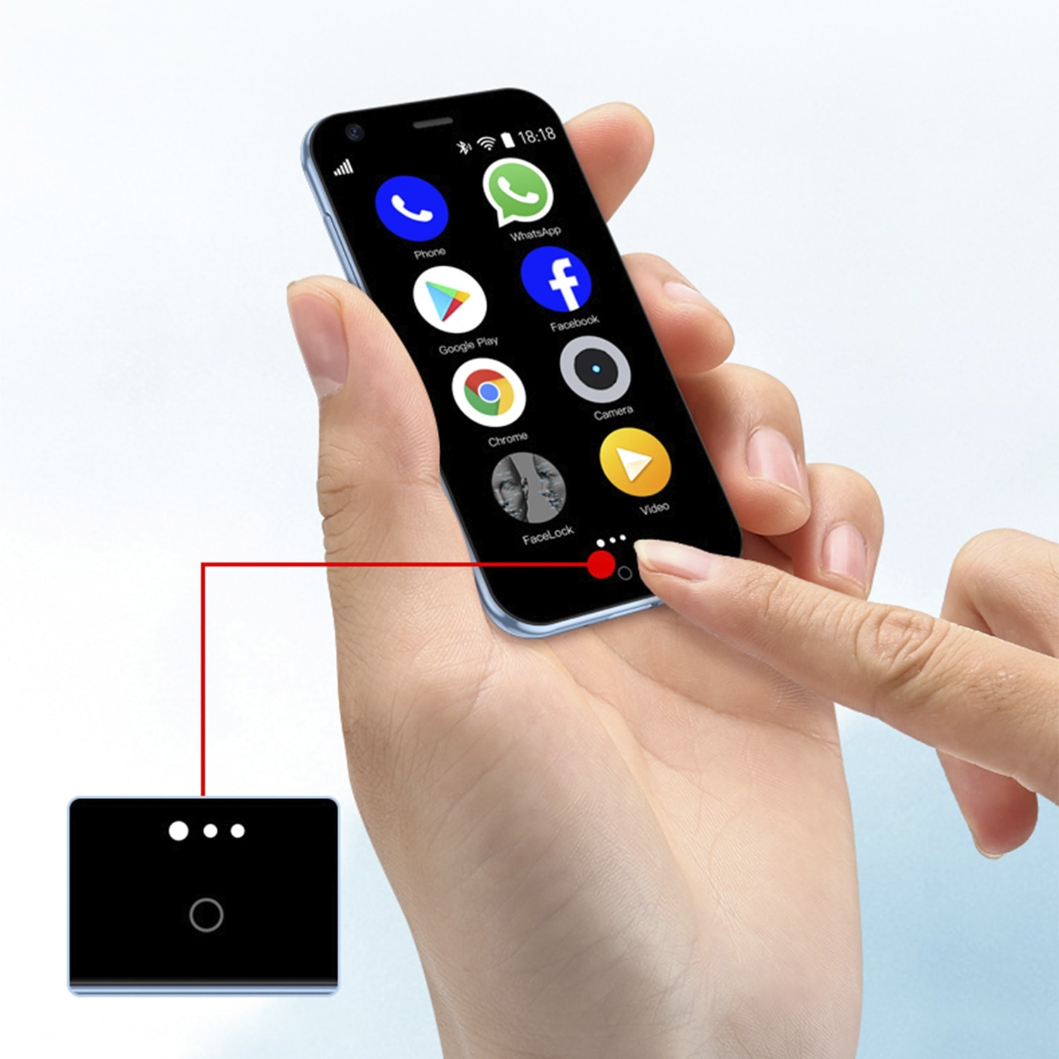 DAM  Mini smartphone D18 3G, Android, 1GB RAM + 8GB. Schermo da 2,5''. Doppia scheda SIM. 4,4x1x8,6 cm. Colore nero