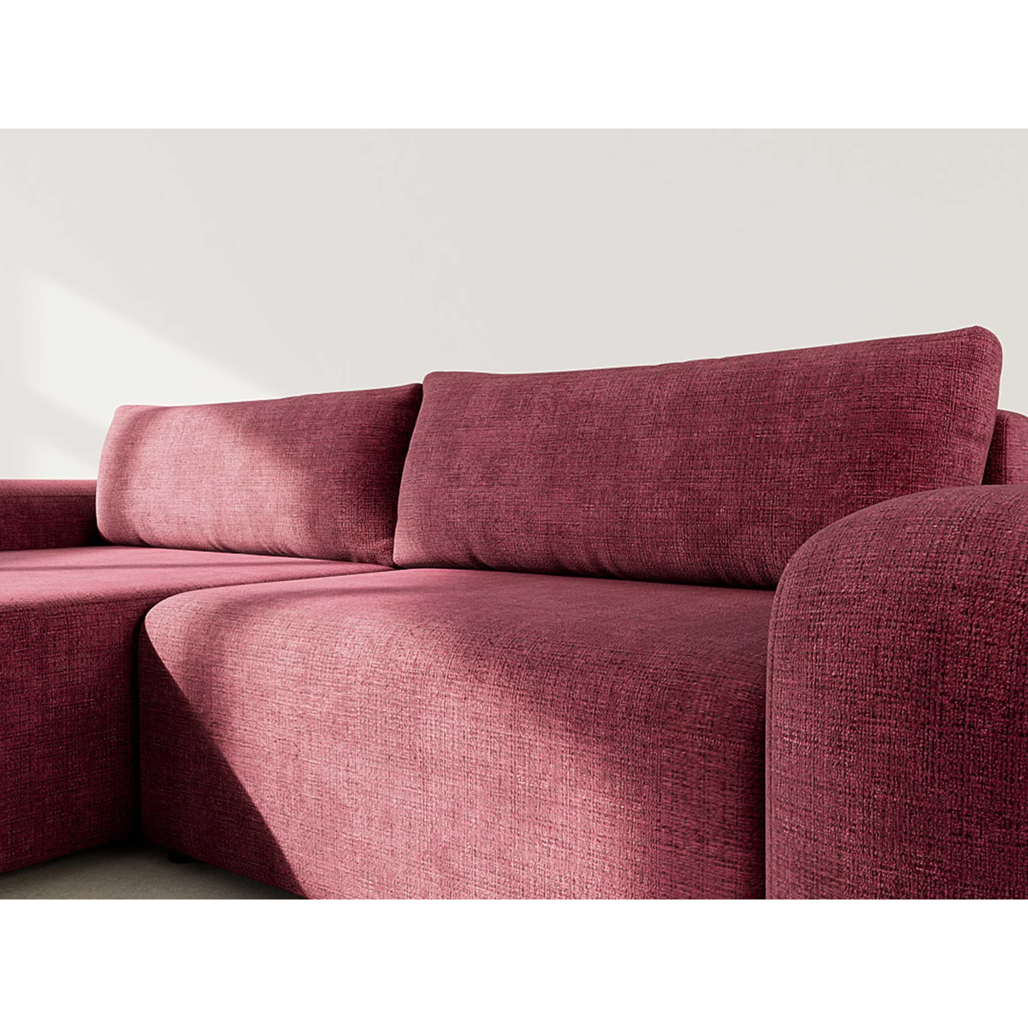 Rebecca - canapé d'angle gauche 4 places convertible avec coffre en velours texturé - Prune