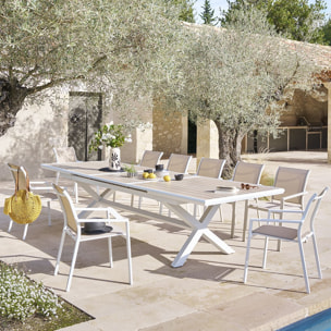 Table de jardin extensible "Axiome" en aluminium lin & blanc traité époxy 12 places