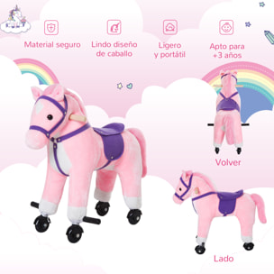 Caballito para Bebes de +36 Meses Caballo con Ruedas Sonidos de Relincho Palos y Pedales Carga 60 kg 55x23x60 cm Rosa