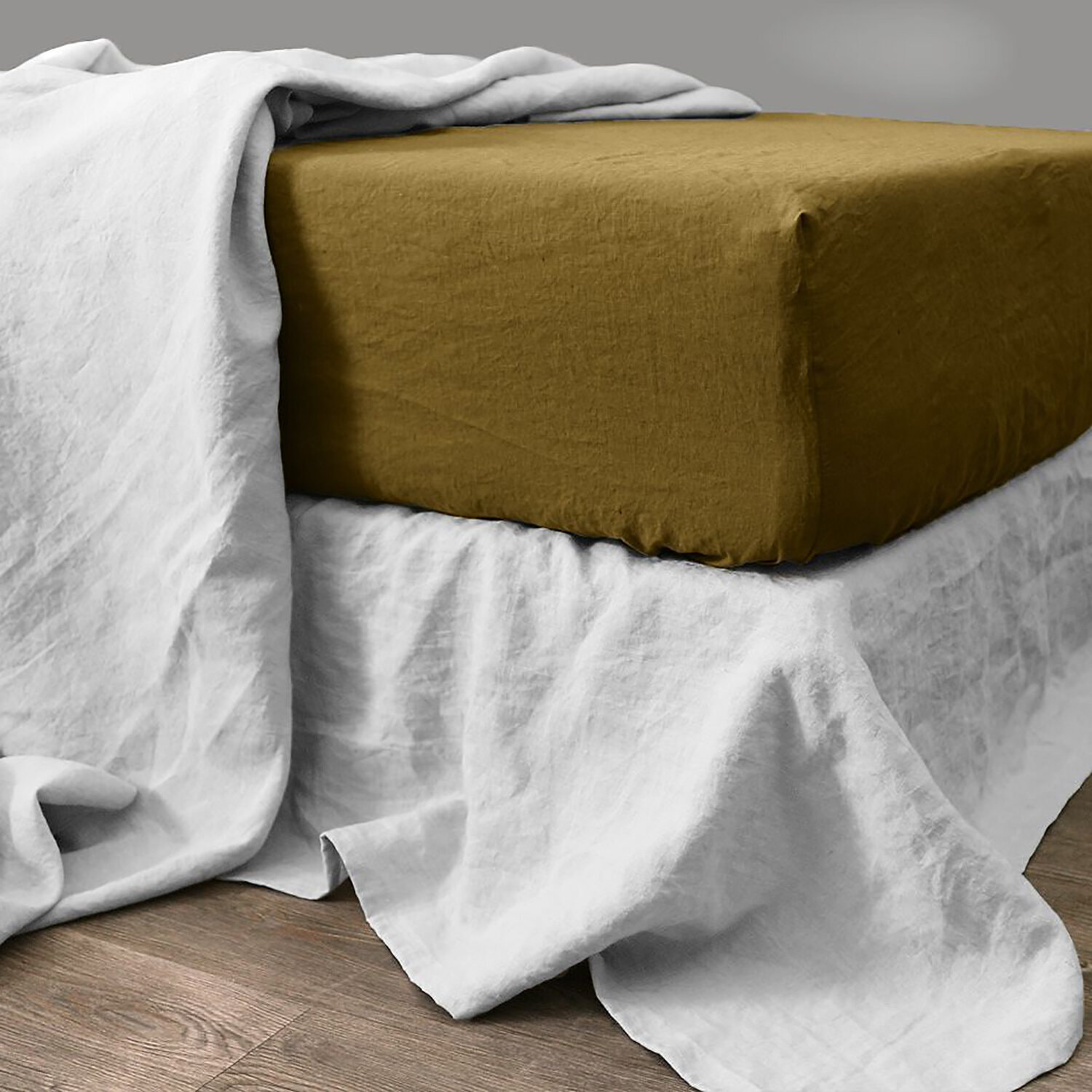 Drap housse bonnet 40cm 100% lin lavé moka