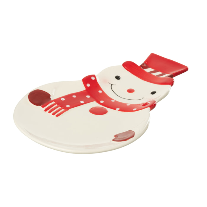 J-Line plat Bonhomme de Neige Dolomite - céramique - rouge/blanc