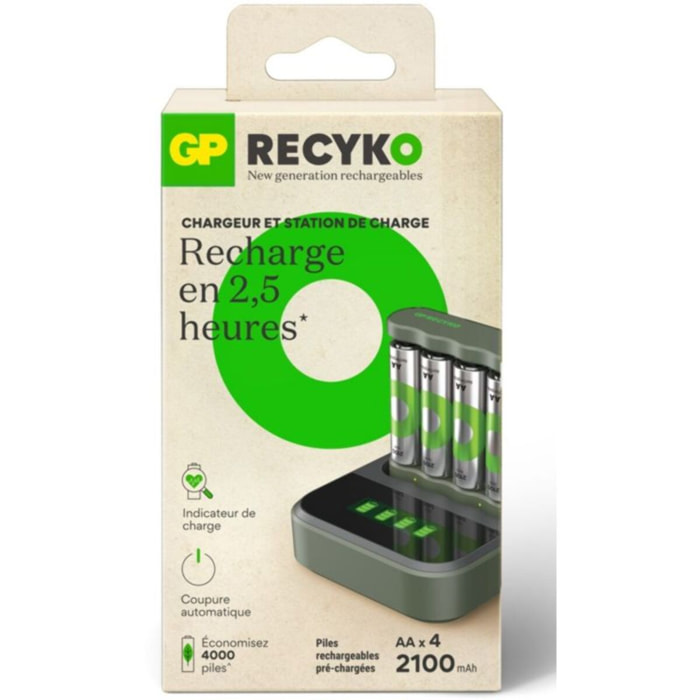 Chargeur de piles GP + LR06 AA x4 2100mAh + station de charge