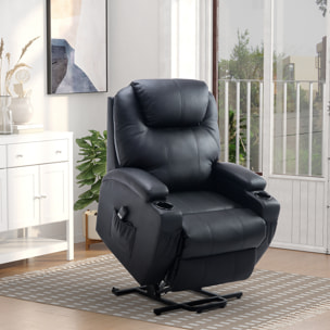 Fauteuil releveur électrique fauteuil de relaxation inclinable repose-pied relevable grand confort télécommande revêtement synthétique noir