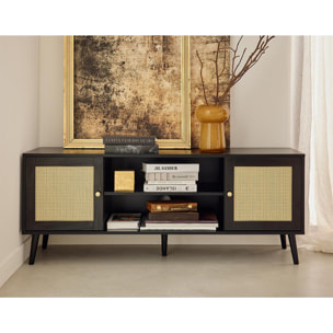 Goto - meuble tv - noir et cannage - 140 cm - Noir