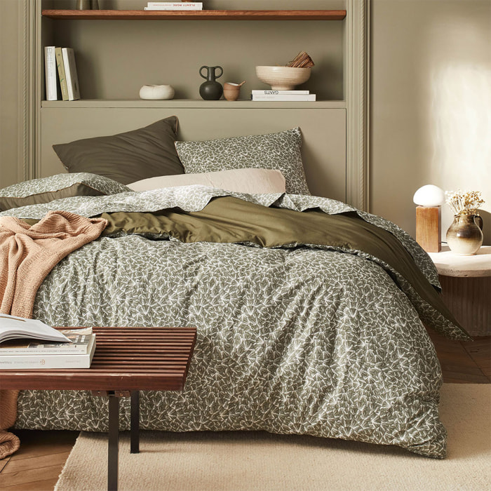 Housse de couette imprimée en percale de coton, OSMOSE, Vert kakhi