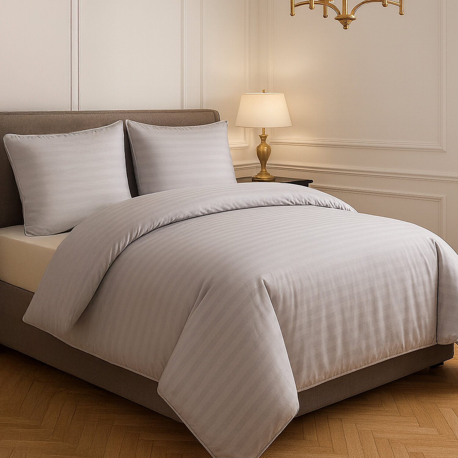 Parure Housse De Couette Uni 100% Satin de Coton - Sati - Gris Clair