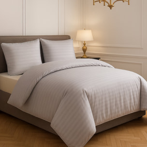 Parure Housse De Couette Uni 100% Satin de Coton - Sati - Gris Clair