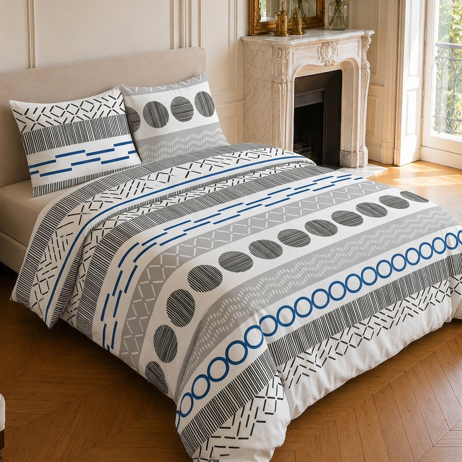 Parure housse de couette 100% microfibre motif géométrique - VAGUE