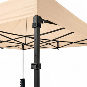 Gazebo Professionale 3x4.5 M Richiudibile Automatico In Acciaio E Telo Oxford 1200D PVC Impermeabile Anti UV Struttura a Fisarmonica con Sacche Beige