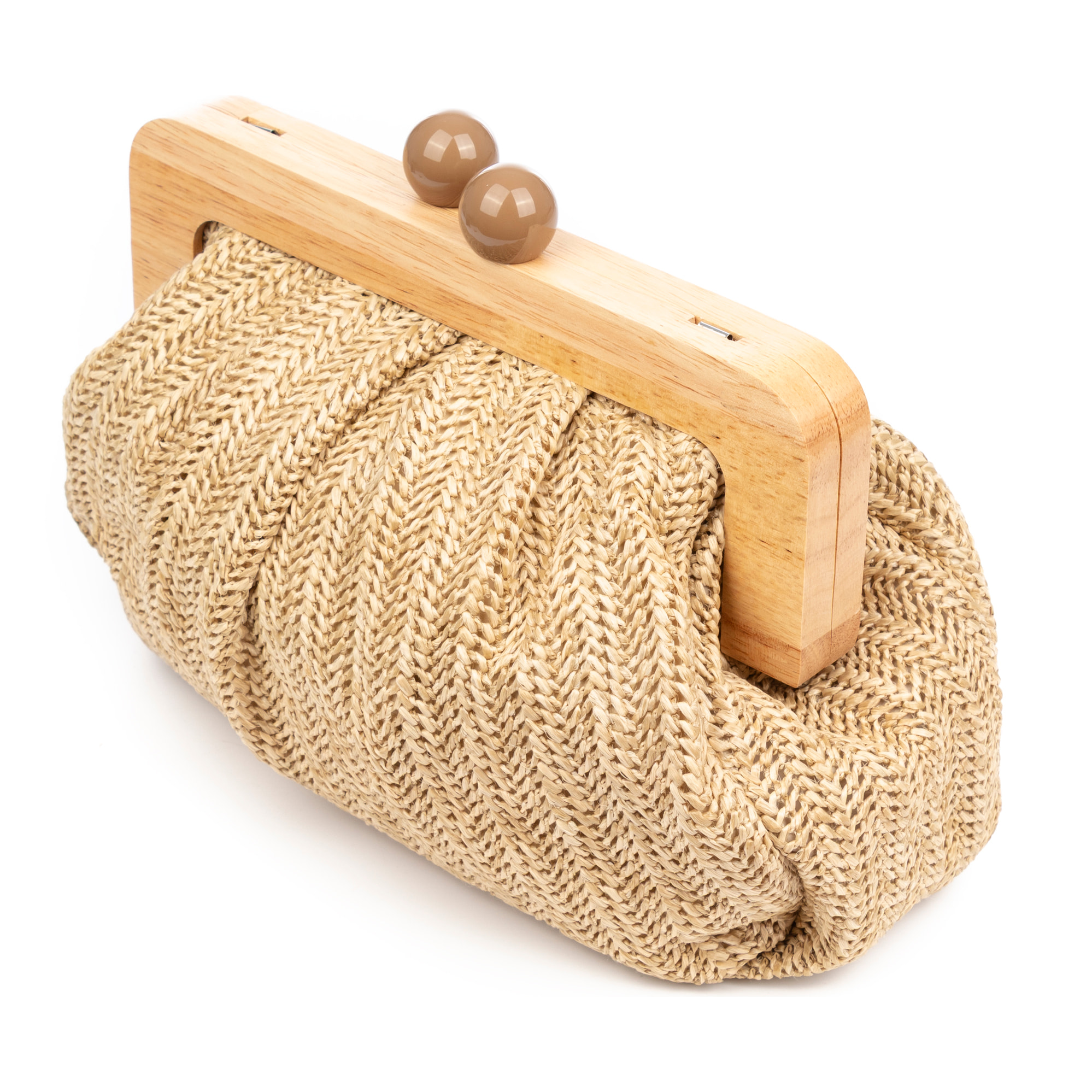 Benestare Bolso bandolera Mujer. Tela con detalles de madera natural y piel sintética.