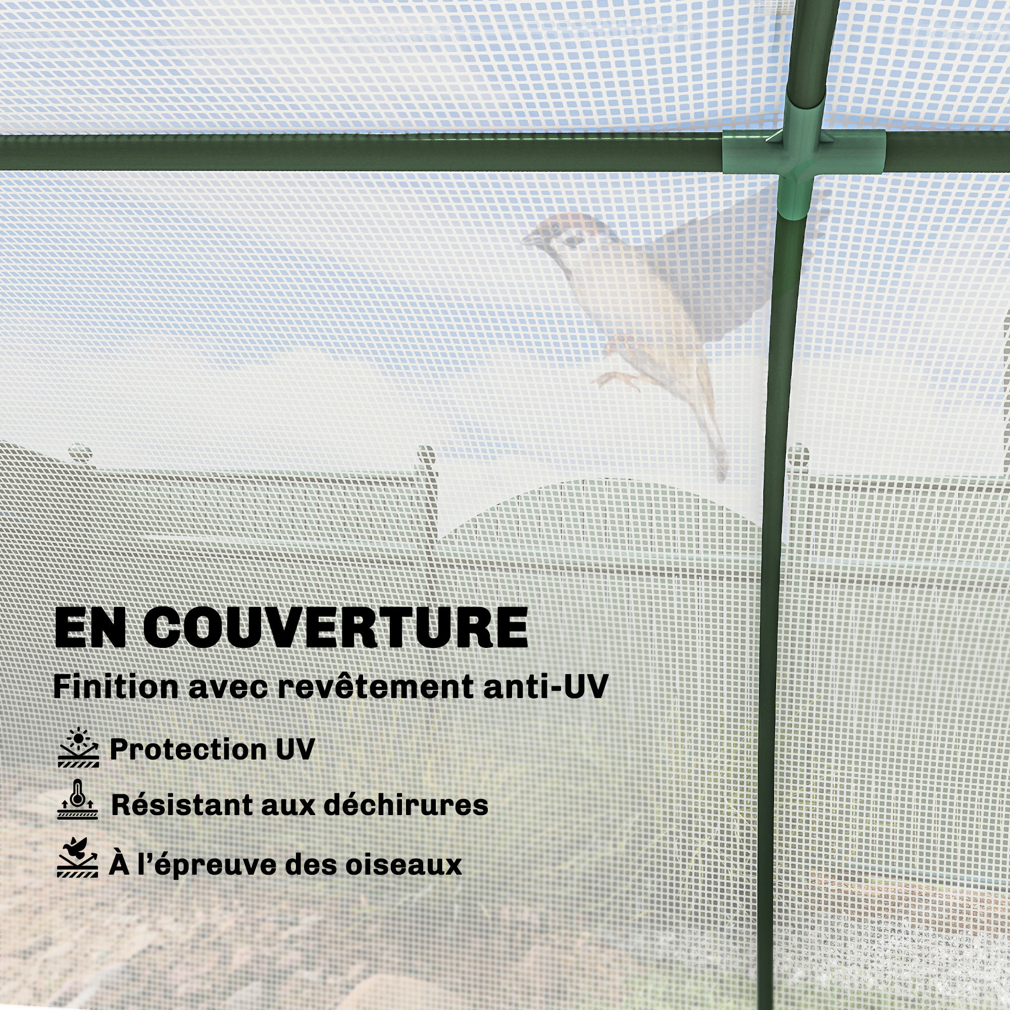 Serre tunnel porte zippée enroulable bâche imperméable acier blanc