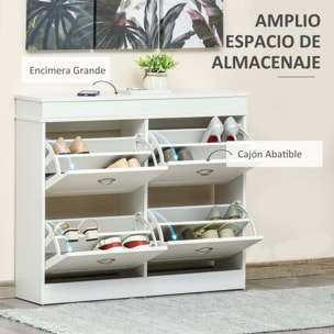 Mueble Zapatero de 4 Puertas Zapatero Estrecho con Estantes Ajustables y Extraíbles Capacidad de 16 Pares para Pasillo Entrada Recibidor 98x24x83 cm Blanco