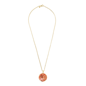 Collana Lunga Catena Forzatina con Pendente Rosso Tondo Smaltato e Traforato