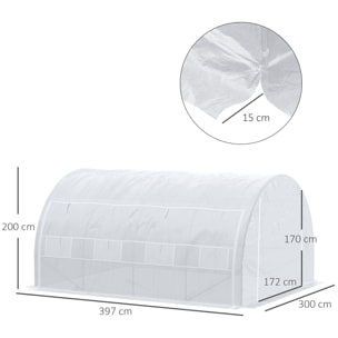 Invernadero de Túnel Jardín 4x3x2 m con Puerta y 8 Ventanas Enrollables Blanco