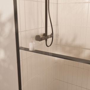 Paroi de douche 100x200cm - Cadre et étagère noir mat - Verre 8mm anticalcaire - ETHAN